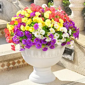 Artificial Flowers for Outdoors,  6/14 PCS Vibrant Petunias, UV Resistant Artificial Outdoor Plants & Flowers for Decoration, Fake Outdoor Flowers for Garden Porch Yard Patio, Mixed Color Decorative