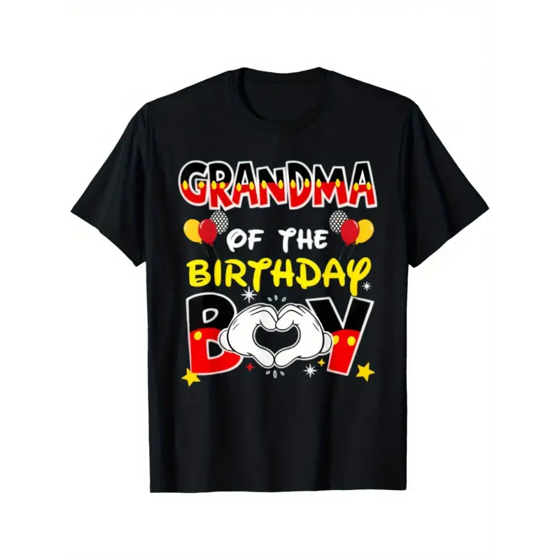 Streetwear Graphic Top for Adults, Comfy Casual Basic Shortsleeve Crew Neck with Grandma of the Birthday Boy Print for Family Parties