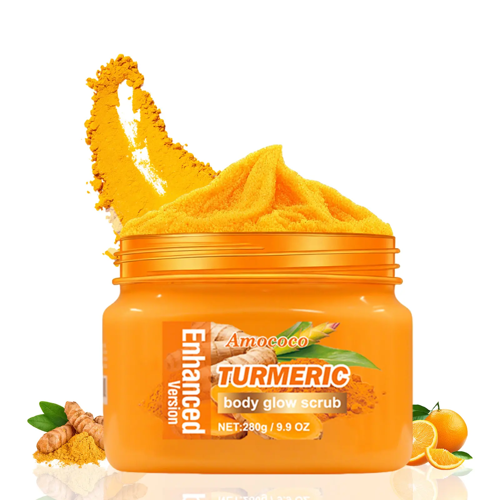 Turmeric Nourishing Scrub 280g - Infused with natural turmeric extract and moisturizing ingredients. Gently exfoliates while deeply hydrating the skin, leaving it smooth, supple, and radiant.