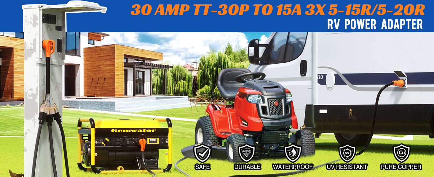 Nilight 30 Amp to 110V RV Adapter Cord 30 A to 15A RV Distribution Adapter Cord 3 Prong TT-30P Male to 3X 5-15R/5-20R Female ETL Listed for RV Camper Generator Household Outlet extension