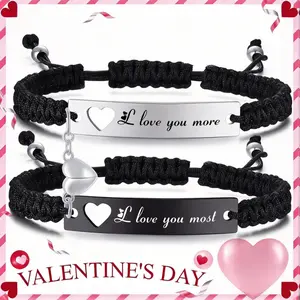 Heart Magnetic Matching Couples Bracelets - Adjustable Braided I Love My Boyfriend Girlfriend Long Distance Bracelets, Lovers His Hers Relationship Promise Bracelet Jewelry Anniversary Valentine Birthday Giftssummerwins