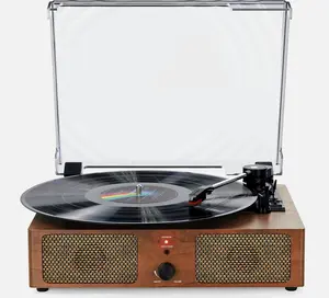 Vintage Bluetooth Vinyl Record Player 3-Speed Turntable with Built-in Speakers & USB Playback for 7", 10", 12" Records