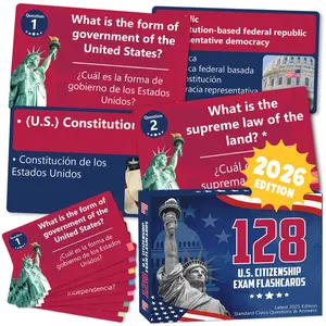 2026 U.S. Citizenship Test Flashcards, 128 Civics Questions & Answers Study Cards For Naturalization Exam, USCIS Interview Prep with Visual Learning & Color-Coded Topics