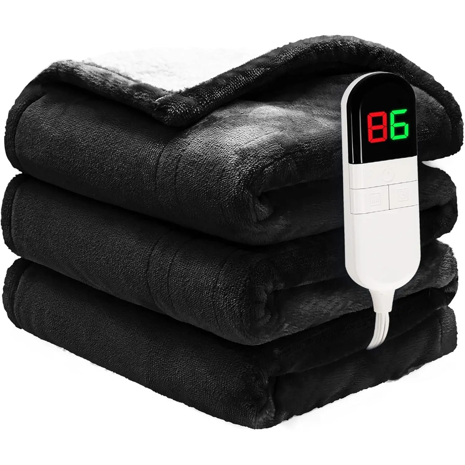 Heated Throw Blanket 50"x60" -  Cosy Soft Electric Blanket with 6 Heating Levels,Fast Heating Flannel Sherpa Blanket for Bed & Couch - Auto Shut Off/Machine Washable (Black)