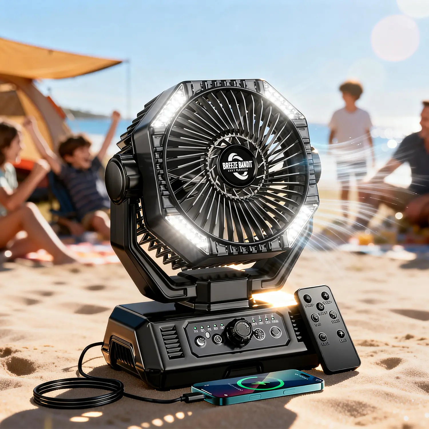 Portable Camping Fan - 20000mAh Battery Operated, 8 Speeds, Timing Function, LED Lantern, Remote Control, Multiple Modes for Outdoor Users, Fan Portable
