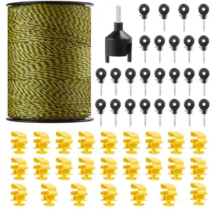 VEVOR Electric Fence Wire,  , 1640Ft 500M Portable Polywire, 1/8" Diameter 6 Stainless Steel Strands, Fencing Rope Line with 25 Fence Insulators and 25 T-post Insulators, for Horse, Cattle, Livestock