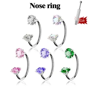 Crystal Nose Ring Everyday Sparkle Nose Ring  1.2mm Bar, 3mm CZ Stud 8mm/10mm Fit AB Crystal  Free Grabber Tool
