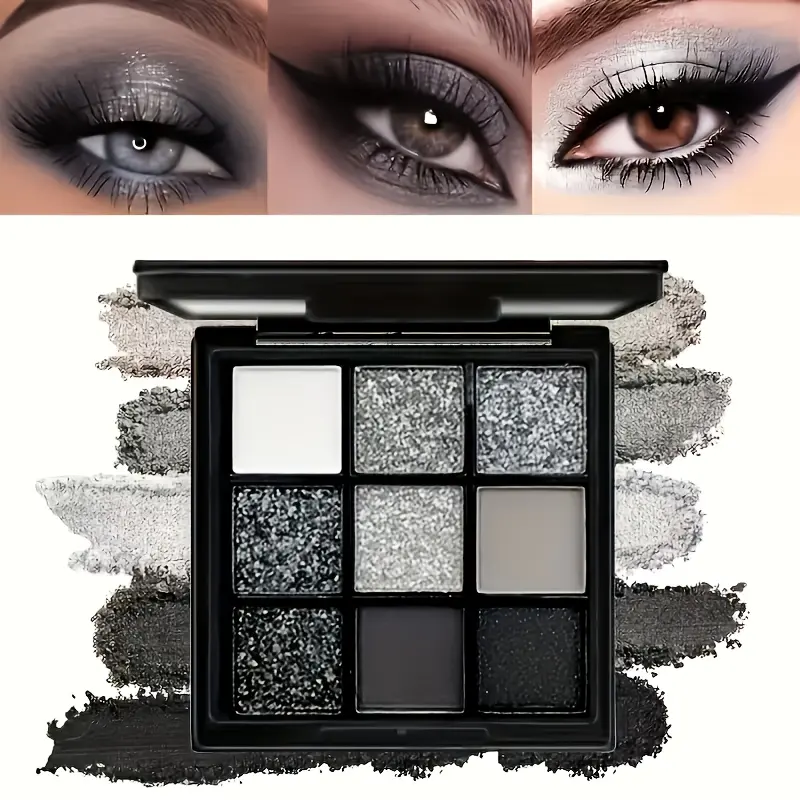 9Color Cool Toned Smoky EyeShadow With Brush Shimmer Matte Silver Grey Long Lasting Stage Makeup Waterproof  Highlight Palette Sweatproof Buildable Cosmetic