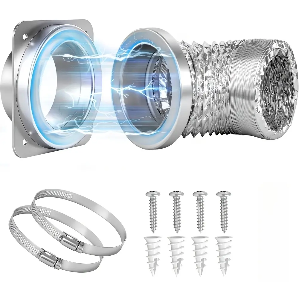 Magnetic Dryer Vent Connector Kit Dryer Vent Hose for Quick Connection and Disconnection Strong Magnet Self-Alignment Airtight Seal for Secure & Efficient Dryer Airflow Universal 2.6ft 4" Duct,summervibes，Magnetic Self-Aligning Dryer Vent Kit-001