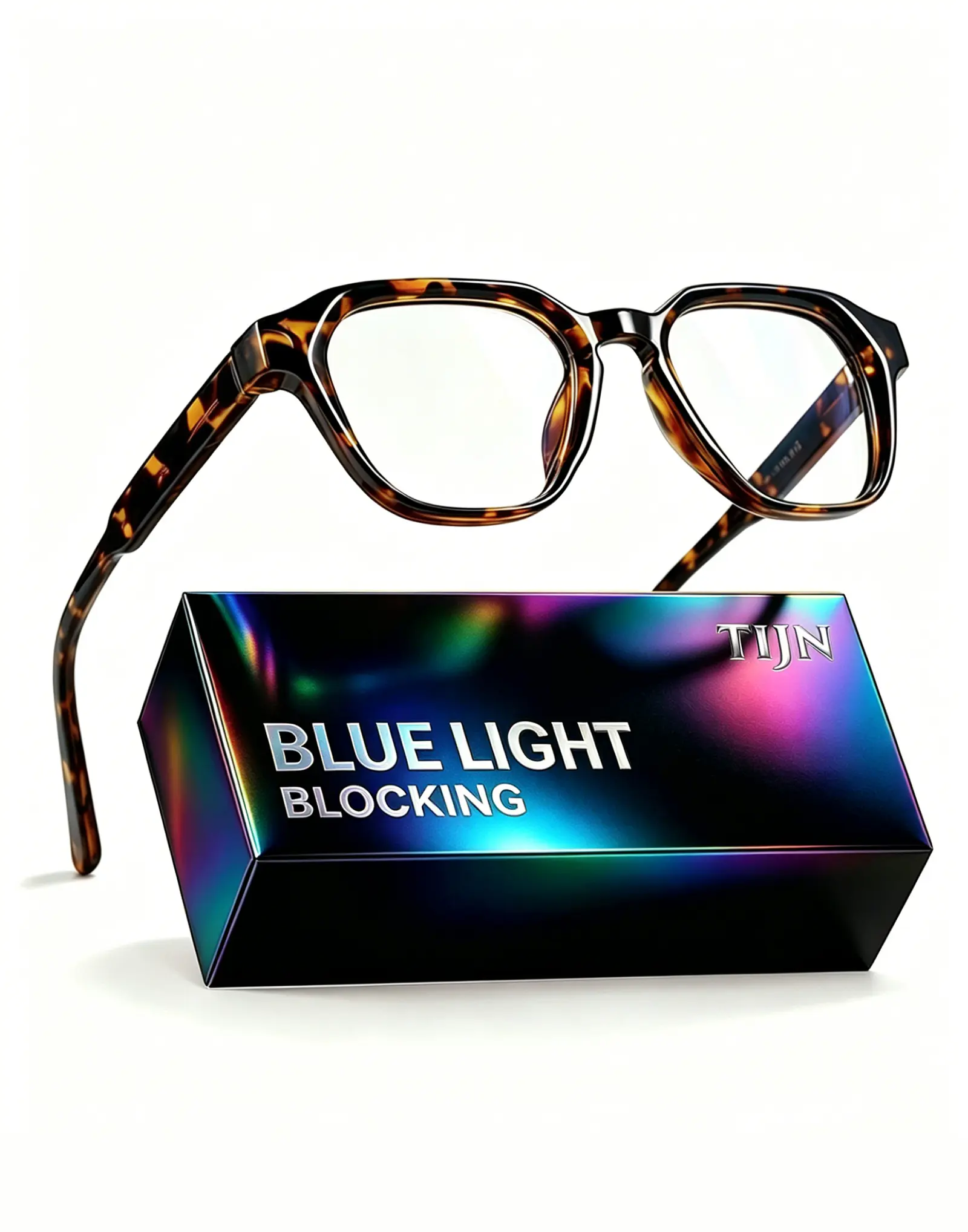 TIJN Blue Light Blocking Glasses, Anti Eyestrain UV Protection, TR90 Square Frame Glasses Chic Preppy Look for Women and Men