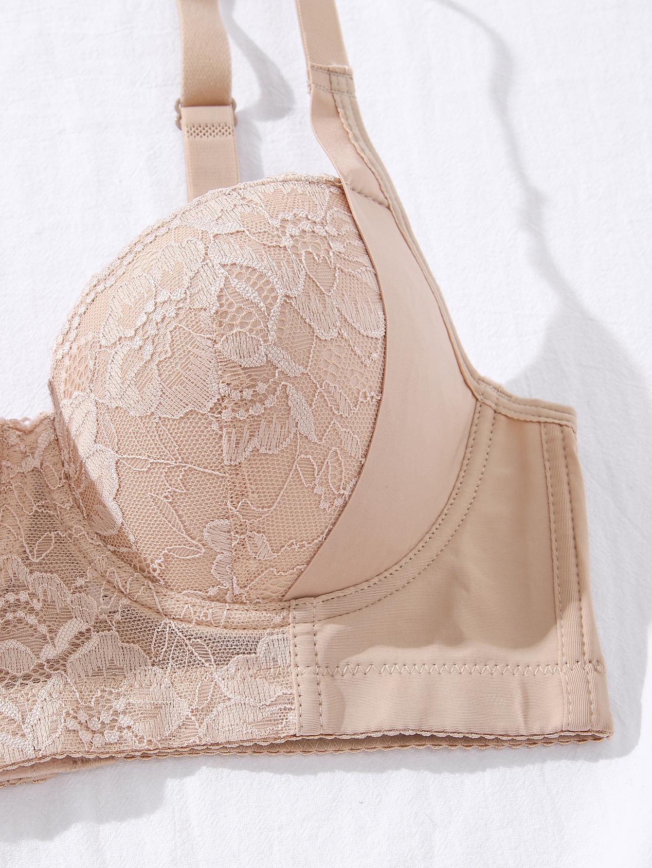 Mimilemon Elegant Lace Push up Bra 2PC Non-Removable Padded Cups Underwire Breathable Fabric All-Day comfortable Women's Wear Classy Fit Style Everyday Womenswear Womenswear Bridal Womenswear Close Comfort Bra full cup bra mermaid  lace