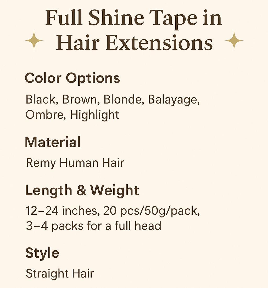 Full Shine Tape in Hair Extension Affordable Soft and Natural Human Hair Extensions 20Pcs/50G