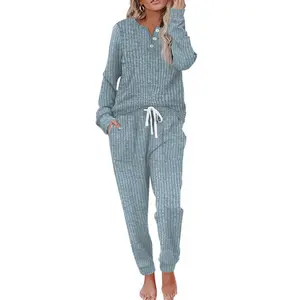 Two Piece Outfits for Women Lounge Sets Button Down Sweatshirt Sweatpants Sweatsuits Set with Pockets Comfy Fabric Loungewear Pajama