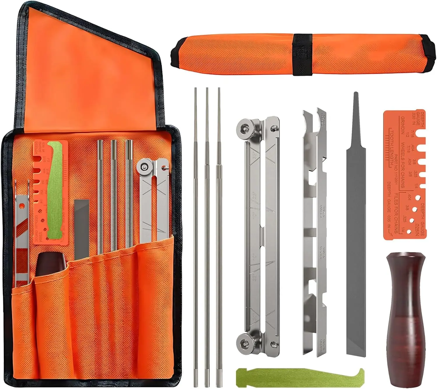 10- Professional  Sharpening Kit (afilador de motosierra) - Files in 5/32", 3/16", 7/32", Includes File Holder, Depth Gauge, Storage Case for
