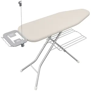 Costoffs Beige Full-Size Foldable Ironing Board with Height Adjustment 4-Leg Design 4-Layer Padding Cord Holder & Clothes Rack for Laundry Living Rooms Dorms