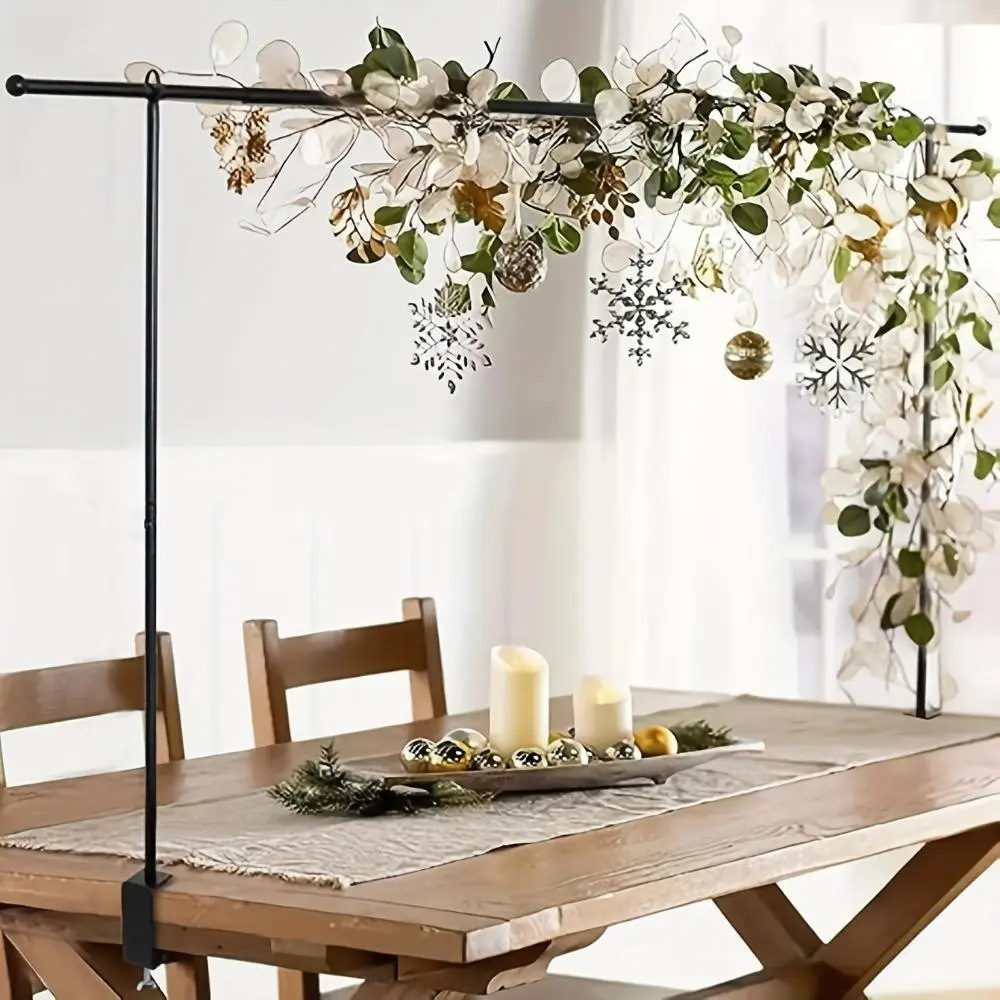 Black Heavy Duty Adjustable Balloon Arch Backdrop Rod Stand with Clamps, 13"-42" Tall 29"-98" Length Metal Table Hanger for Wedding Planners, Event Decor, Arched Frame Arrangements & Holiday Scene Setup, Adjustable Height