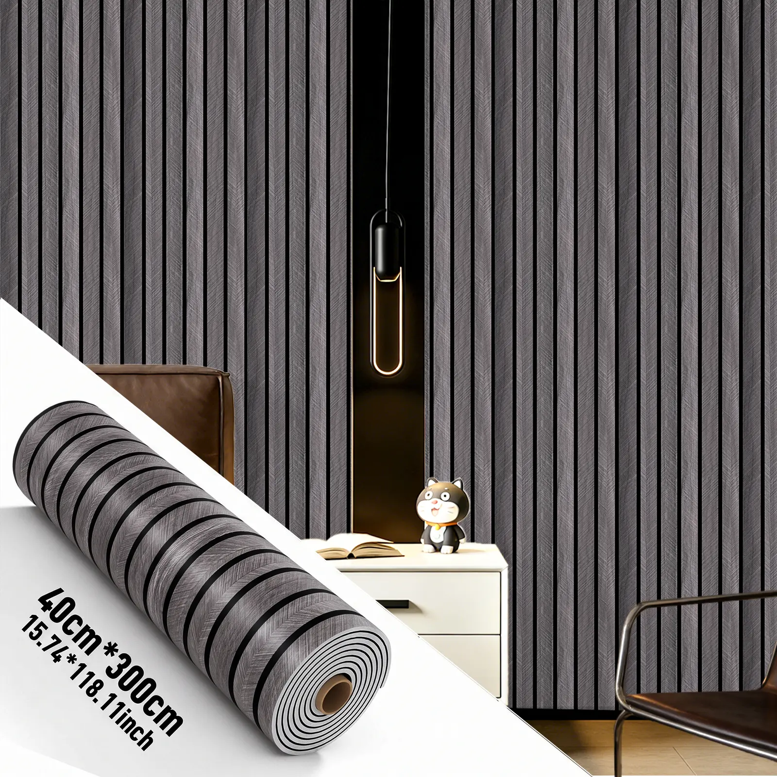 Peel and Stick Wallpaper - 1 Roll Printed Wood Slat Self-Adhesive Decorative Paper, Textured Matte Wood Grain, Waterproof, Sound-Reducing, Easy Clean/Install, Removable Renter-Friendly for Living Room, Home Office Accent Wall, Ceilings