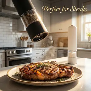 Electric Battery-Powered Black Pepper Grinder - Adjustable Coarseness,Visualizable Warm Light Lamp, Non-Slip Base & Modern Design for Kitchen, BBQ, Dining Table
