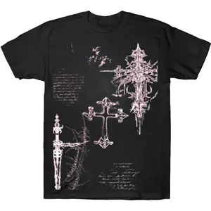 Gothic Cross Dagger T-Shirt, Pink Grunge Scripture Sword Graphic Shirt, Y2K Dark Aesthetic Streetwear Tee, Crew Neck, Short Sleeve, Cotton, Gift for Aesthetic Him Her, Men And Womenswear Top