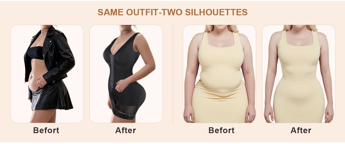 EOMENIE Women's Fajas Colombianas Shapewear Tummy Control Full Shapewear Butt Lifter with Zipper Crotch Hooks & Eyes Closure Anti-Roll Silicone Strips Adjustable Fit