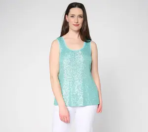 QVC Women's Dennis Basso Sequin-Mesh Scoop Neck Tank Top