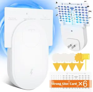 Flying Insect Trap & 6 Refill Cartridges - Plug in Fly Trap & Indoor Bug Catcher for Gnats, House & Fruit Flies - Blue & UV Light Technology, Mess-Free Alternative to Bug Zapper