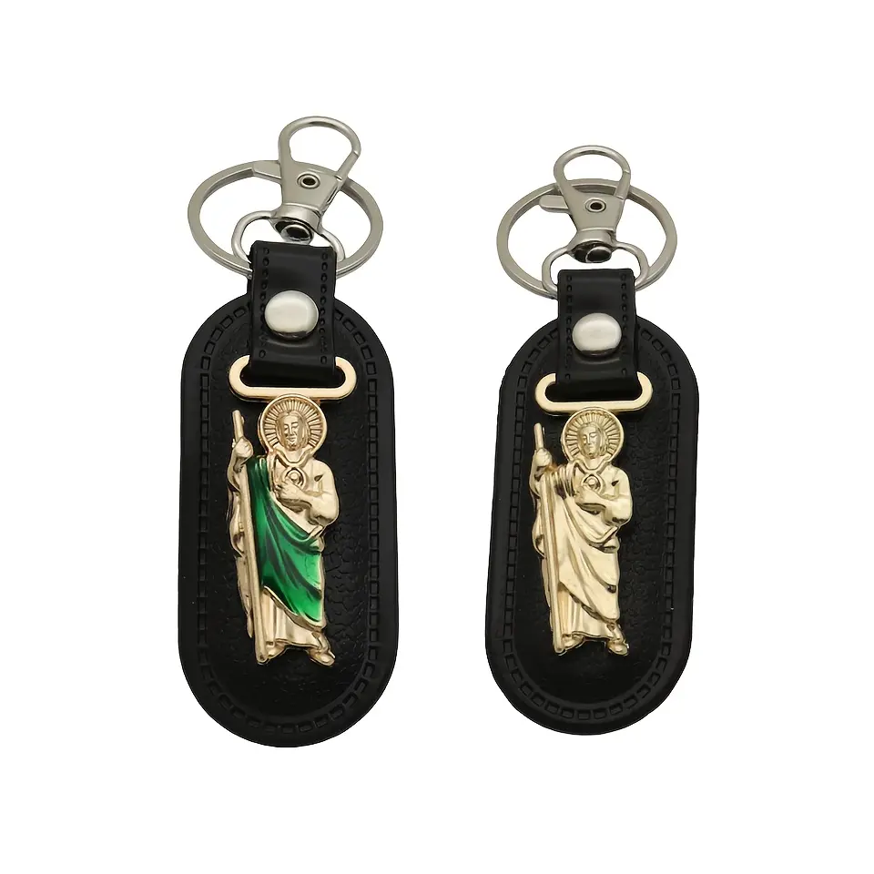 Vintage Sacred Object 1pc, Metal Icon Keychain, Metal + PU Patron Saint Statue Car Key Accessory, Portable Blessing and Protection Keychain Pendant, perfect gift for friends and family