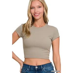 Interlock Crop Top – Short Sleeve, Slight Stretch