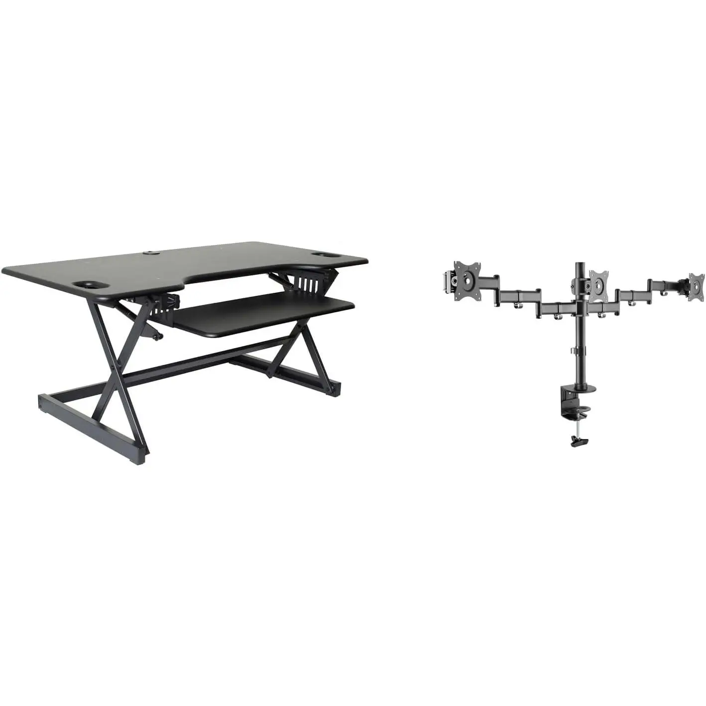 Rocelco Height-Adjustable Standing Desk Converter & Monitor Mount Bundle - 46" Black, Ergonomic Home Office Monitor Riser Computer Stand