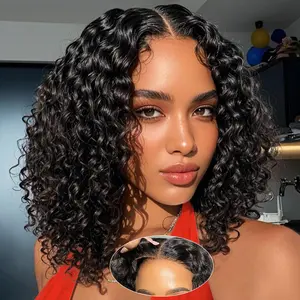 gk 13x4 Lace Front Curly Bob Wig, Human Hair Glueless Lace Closure Wig, 180% Density Pre-Plucked for Women, Natural Black 10 Inch, Glueless Closure Wig, Lace Closure Wigs