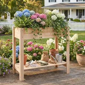 Spaco Wooden Raised Garden Bed with Legs and Storage Shelf Elevated Planter Box for Vegetables and Flowers