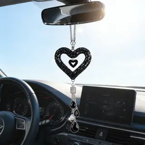 Luxurious Rhinestone Hollow Double Heart Mirror Pendant