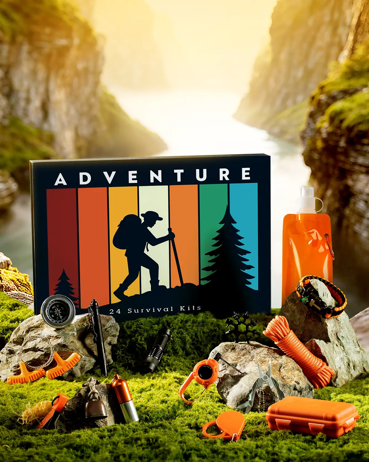 Unisex Portable Compact Survival Kit Advent Calendar with 24 Survival Equipment - Festive Hiking Adventure Gift, Unique Gifts for Man, Fathers Day Idea for Outdoor Enthusiasts
