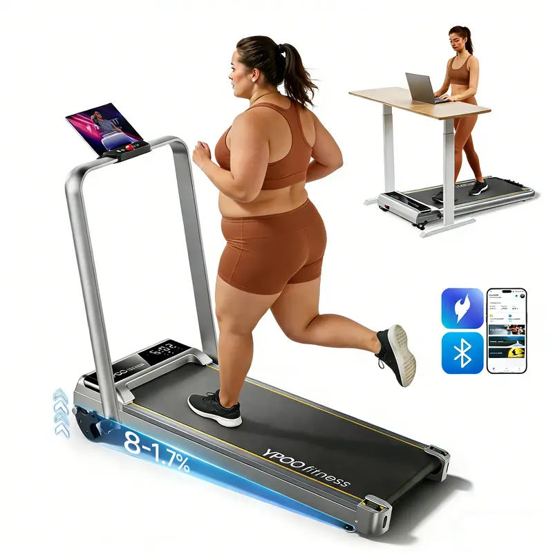YPOO 300 lbs Slim Walking Pad with Manual Incline, Easy Home Cardio Treadmill for Walking and Light Jogging, Bluetooth App Tracking, Quiet and Compact Design for Small Spaces Foldable Walking Pad with Handle