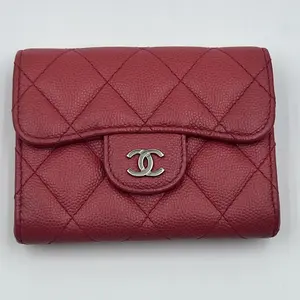 Pre-owned CHANEL Leather Mini Bags Caviar Quilted Flap Card Holder Wallet Red