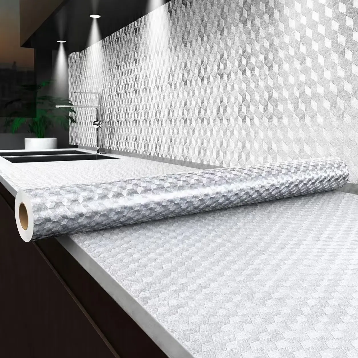 Peel and Stick Wallpaper, Waterproof Contact Paper for Kitchen Countertops Cabinets, Self-Adhesive Removable Aluminum Foil Sticker, Oil Proof Heat Resistant, Easy Clean (40cm*3m)
