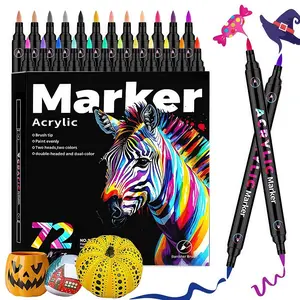 72 Colors Dual-Tip Waterproof Watercolor Pens, Acrylic Paint - Suitable for Rock Painting, Fabric, Metal, Glass, Wood, Canvas, Ceramic, Eggs, Pumpkins
