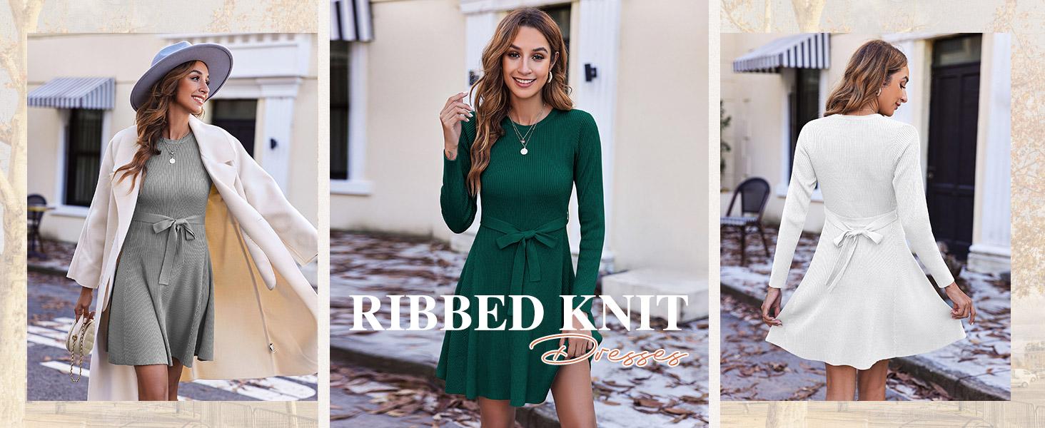Women's Long Sleeve Dress Crewneck Pullover Sweaters A-Line Casual Swing Dress Bodycon Dress with Belt Thick Suitable for Fall and Winter Women's Long Sleeve Dress Crewneck Pullover Sweaters A-Line Casual Swing Dress Bodycon Dress with Belt Thick Suitable for Fall and Winter