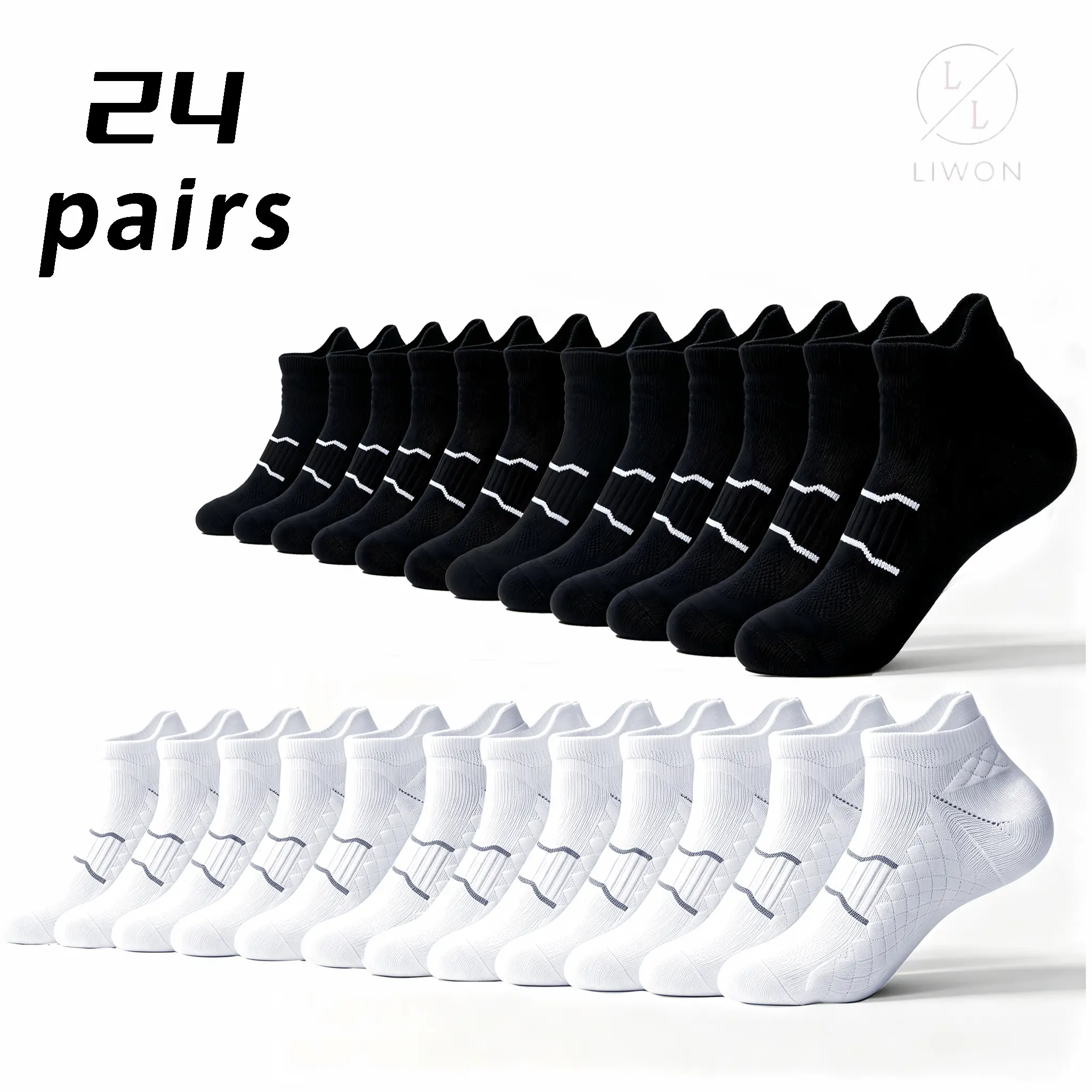 Namashape 24-Pair Pack Summer Low-Cut Basketball Socks (Unisex) – Breathable, Quick-Drying, Non-Slip, Shock-Absorbing; Features Anti-Chafe Heel Tab, Stay-Put Cuff, and Secure Heel Fit.