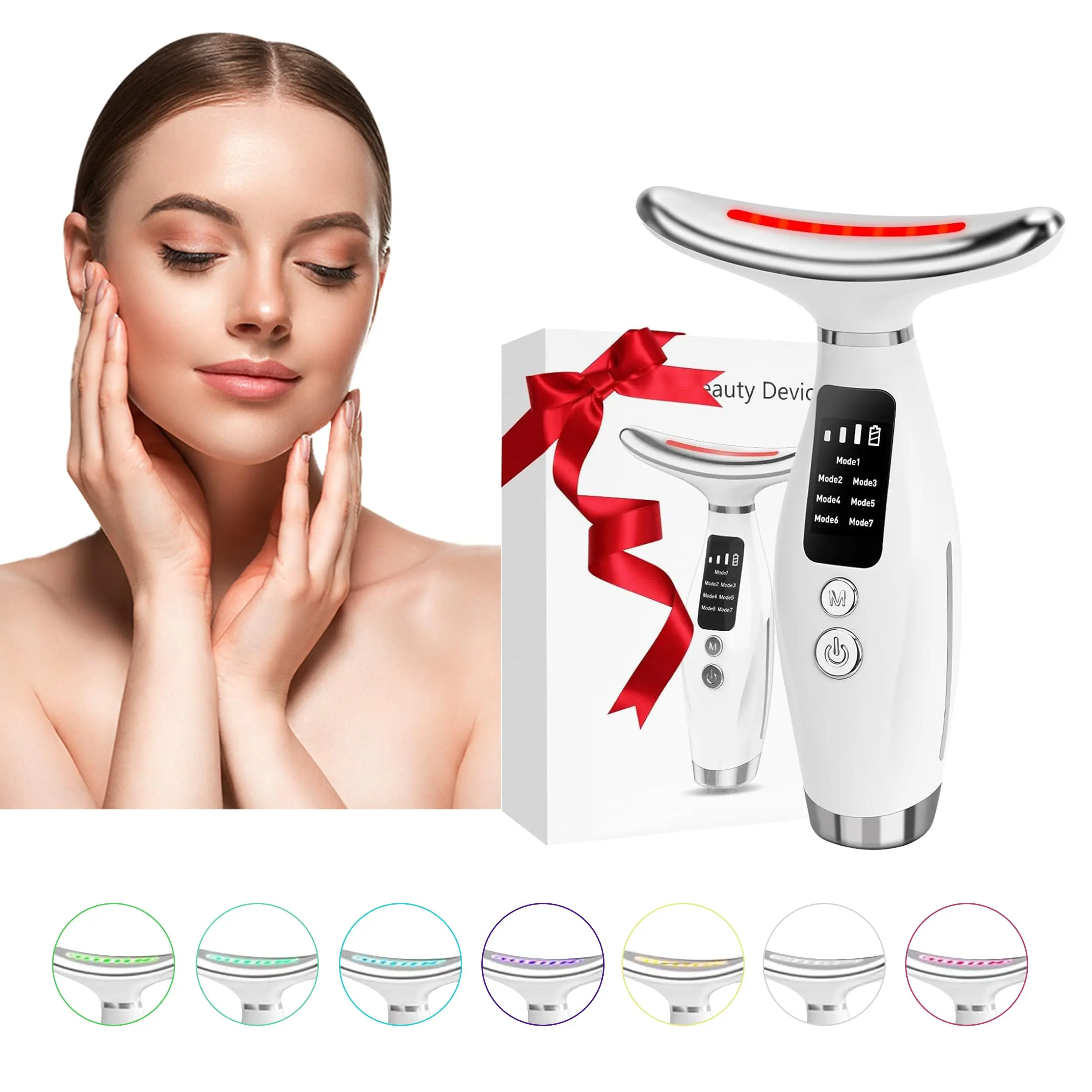 Electric Face Massager with 7-Mode LED Light Therapy, Rechargeable Battery Travel Size USB-C Charge Beauty Device for Face & Neck, Soothing Skin Sculpting Tool for Daily Use, Mother’s Day Celebration Gift for Radiant Skin, Lightweight, Enhances Skin Tone