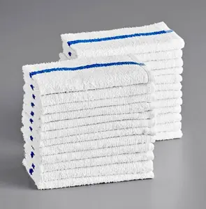 16x19 Terry Bar Mop Towel 24 Pack, Blue Stripes Kitchen Cleaning Towels, Restaurant Towels, Rags for Home, 30 Oz Commercial Grade Machine Washable Microfiber Super Absorbent Microfiber
