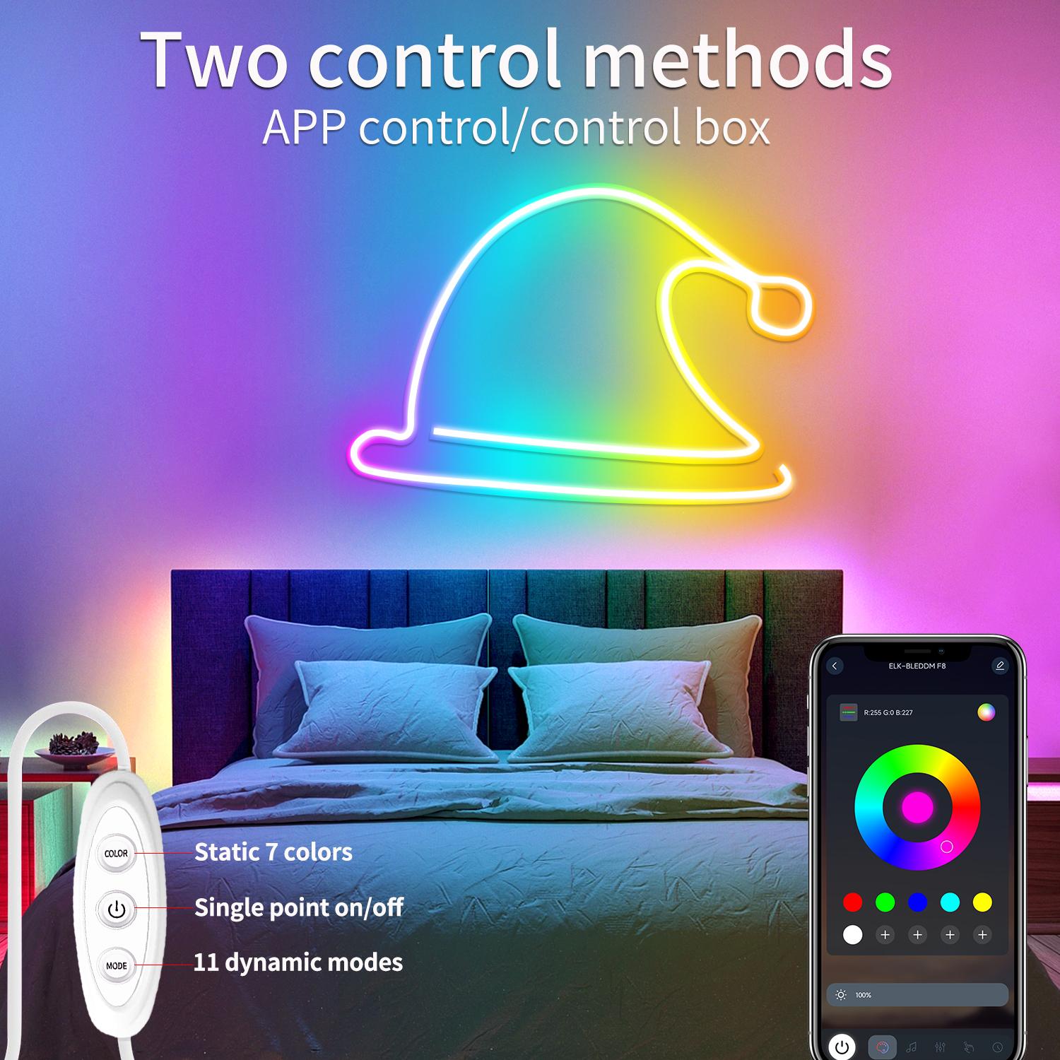 Neon Led Rope Lights, 5V USB Music Sync Color Changing Rope Light with APP Control, Flexible Multicolor IP67 Waterproof LED Tape Light for TV Bedroom Kitchen Wall Indoor Outdoor Decor