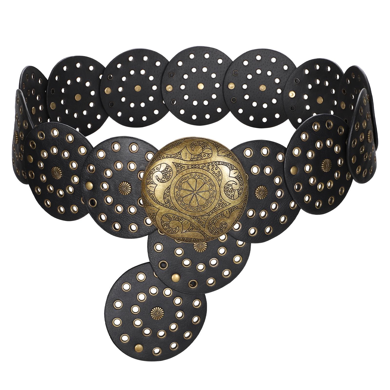 XZQTIVE Women Western Vintage Leather Belt Western Disc Belts Ladies Western Belt Boho Belt for Dresses Jean design belt denim belt