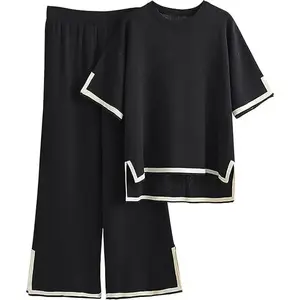 [2026]Sweater Sets Women 2 Piece Lounge Sets Short Sleeve Knit Pullover Tops Wide Leg PantsGift