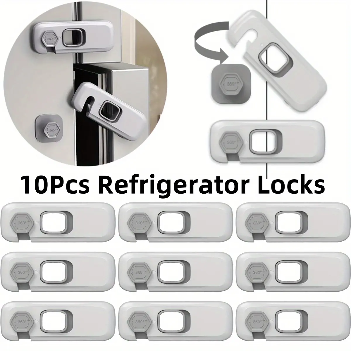 10pcs High Quality ABS Material Self-Adhesive Pinch-Proof Refrigerator Lock Buckles - Grey Durable Latches, Stopper That Fits Fridge/Freezer, Home Improvement Supply to Block Food Access & Stop Unwanted Door Opening