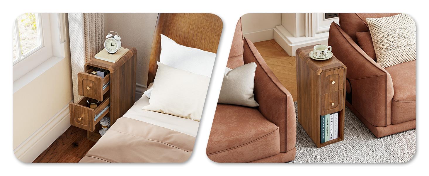 Giratree 23.62" Narrow Nightstand with 2 Drawers, Small Bedside Tables, Mid-Century Modern Slim Night Stand with Storage, Wooden End Table for Small Spaces, Bedroom, Living Room Giratree 23.62" Narrow Nightstand with 2 Drawers, Small Bedside Tables, Mid-Century Modern Slim Night Stand with Storage, Wooden End Table for Small Spaces, Bedroom, Living Room