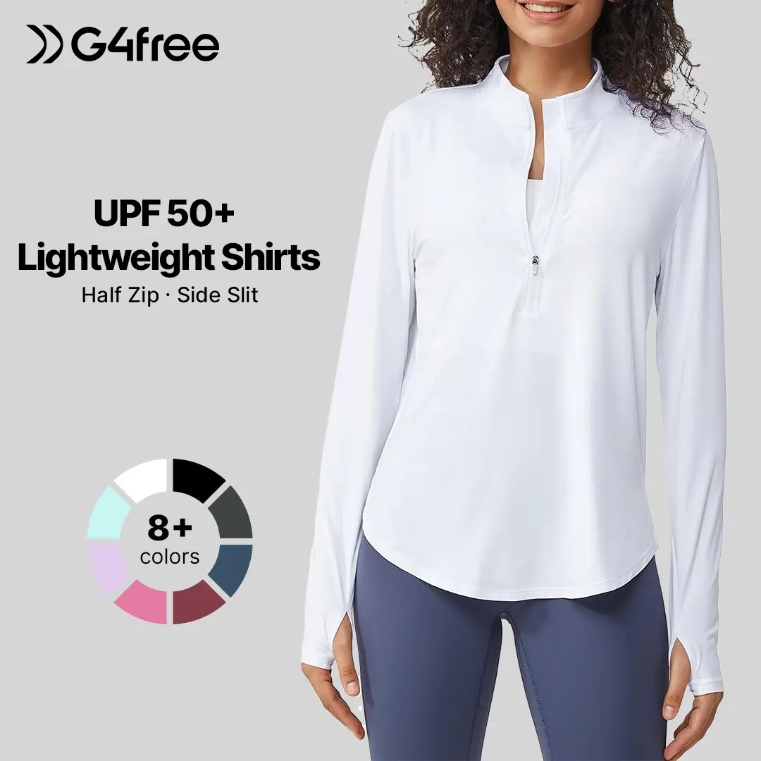 G4Free Women's UPF 50+ Sun Protection T-Shirt - Relaxed Fit, Lightweight Polyester Clothes, Half-Zip, Quick Dry Pro Workout Activewear for Golf, Hiking