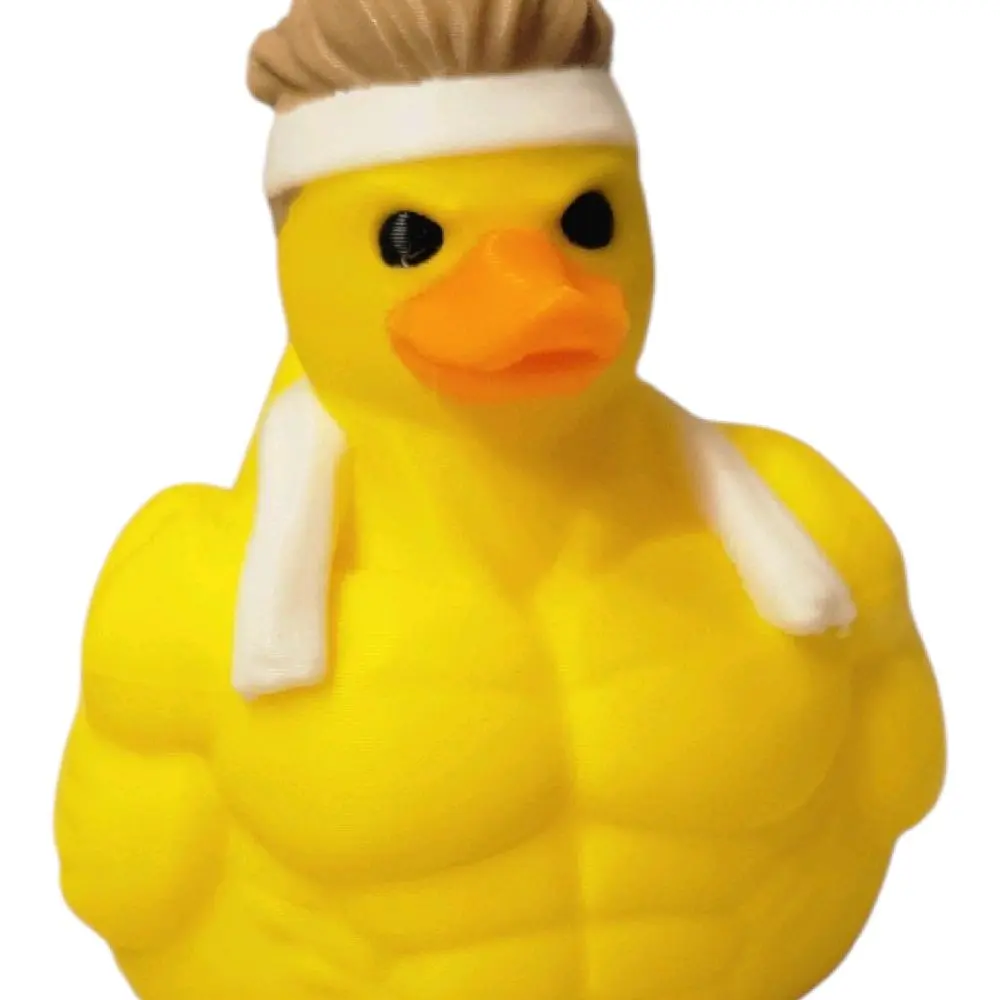 Gym Bro Duck Figure 2.5 Inches Tall 3D-Printed in Hard Plastic with Muscle Design and White Headband