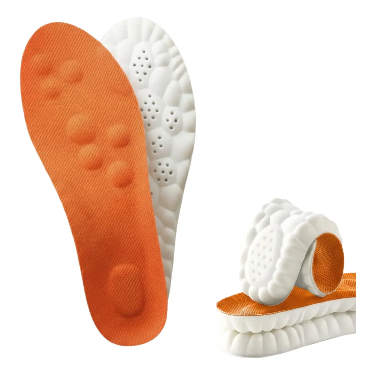 4D Cloud Technology Super Soft Comfort Insoles, U-Shape Memory Foam Arch Support for Footwear with Acupoint Mass., Honeycomb Perfo. for Office/Seniors, Pu Material, Shoe, Shock Absorbing Sole, Work, Synthetic, Anti-Slip Surface, 3D