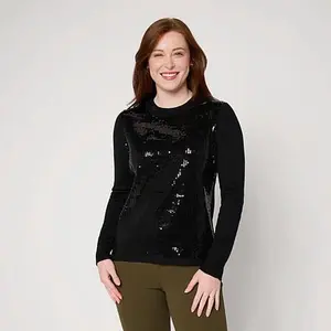 Nina Leonard Mock Neck Long Sleeve Sweater Top